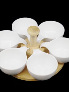 Service de bol avec plateau bambou petit AL-7954