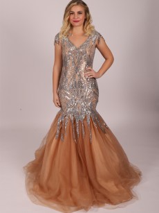 Robe à paillette coupe sirène - rose pâle 