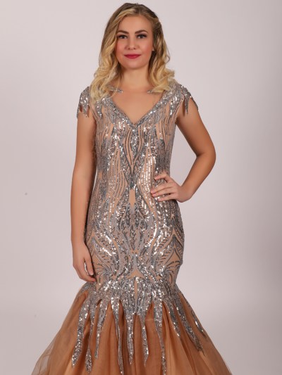 Robe à paillette coupe sirène - rose pâle 