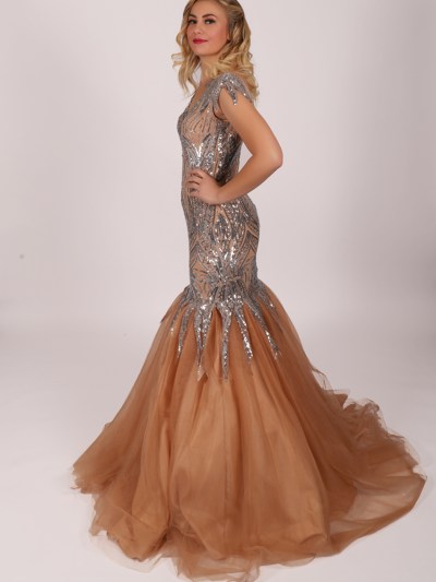 Robe à paillette coupe sirène - rose pâle 