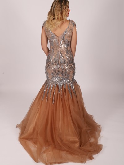 Robe à paillette coupe sirène - rose pâle 