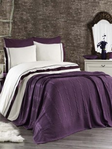 Ipekce Home housse de couette avec couverture tricot 2 personnes brodé damassé 7 pièces Atlantis Tricots - Violet 