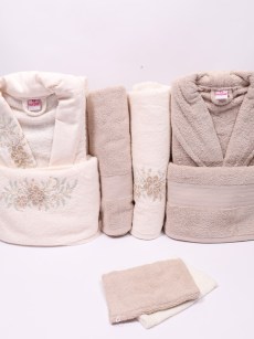 Ensemble de peignoirs avec guipure Nurpak 8 pièces - marron/crème