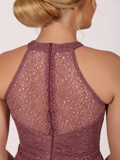 Robe courte avec dentelle dos nu en mousseline Dans - rose foncé