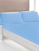 Drap housse élastique coton 2 personnes Ipekce 160x200cm - bleu