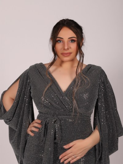Robe élégante à strass - gris