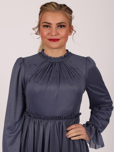 Robe longue à perle Garize - bleu