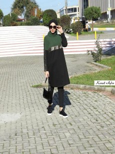 Tunique avec applique en cuir Vert