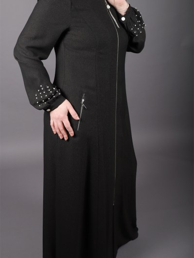 Abaya Doque noir à perle 