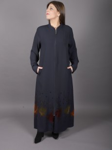 Abaya col chinois tissu non doublé bleu marine Tinna