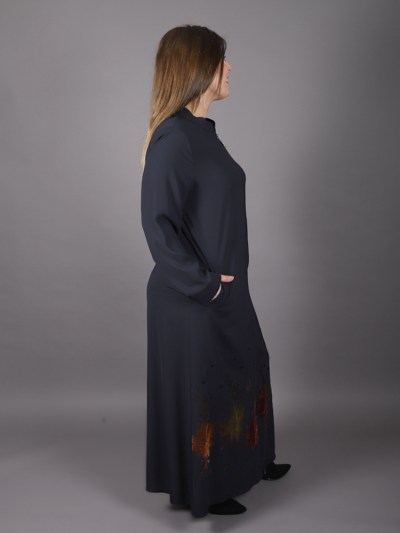 Abaya col chinois tissu non doublé bleu marine Tinna