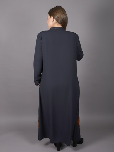 Abaya col chinois tissu non doublé bleu marine Tinna