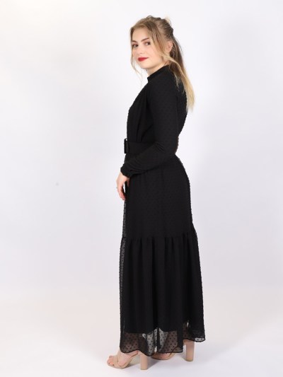 Robe longue à pointillé Loreen - noir