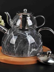 Théière en verre à pression en marbre noir 3.3lt A-310