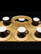 Ensemble de café 6 pièces Almina avec plateau bambou marbré - noir