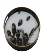 Plateau décoratif rond Plume blanc/noir