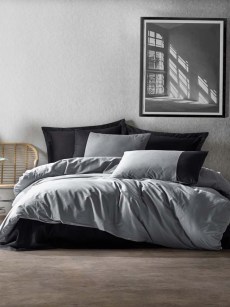Ensemble de housse de couette 1 personne Cotton Box gris noir 