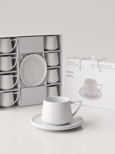 Ensemble à Café en Porcelaine "Bellon White" (12 Pièces) - Bricard Porcelain