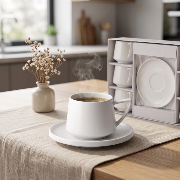 Ensemble à Café en Porcelaine "Bellon White" (12 Pièces) - Bricard Porcelain