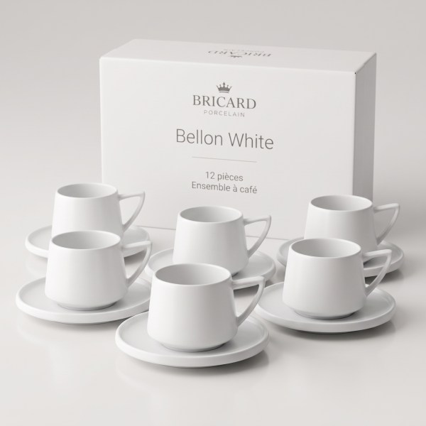 Ensemble à Café en Porcelaine "Bellon White" (12 Pièces) - Bricard Porcelain