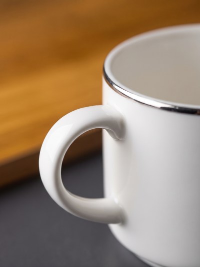 Service de 6 Tasses Bricard Porcelain avec Liseré Argenté - Blanc Classique