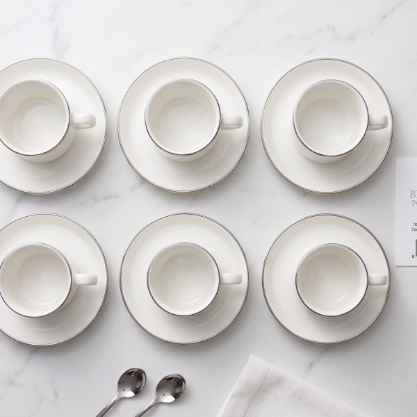 Service de 6 Tasses Bricard Porcelain avec Liseré Argenté - Blanc Classique