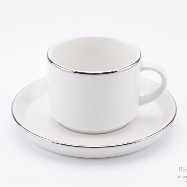 Service de 6 Tasses Bricard Porcelain avec Liseré Argenté - Blanc Classique