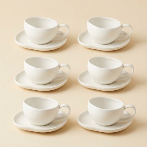 Service de 6 Tasses et Sous-Tasses en Porcelaine Blanche Barles