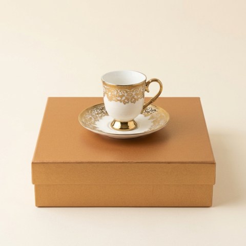 Service de Tasses à Café Turc en Porcelaine Dorée Paçi - 6 Personnes