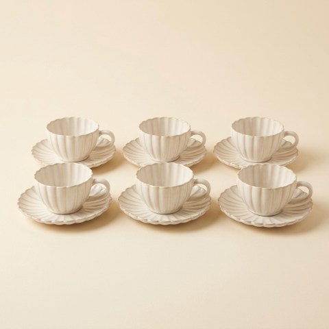 Service de 6 Tasses à Café avec Soucoupes en Porcelaine Bloomy - Almina (12 Pièces)