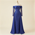 Robe de soirée longue bleu roi à épaules dénudées et dentelle