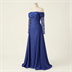 Robe de soirée longue bleu roi à épaules dénudées et dentelle