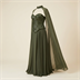 Robe de Soirée Longue Vert Kaki avec Corset à Paillettes et Cape
