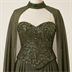 Robe de Soirée Longue Vert Kaki avec Corset à Paillettes et Cape