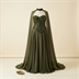 Robe de Soirée Longue Vert Kaki avec Corset à Paillettes et Cape