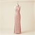 Robe de soirée longue rose poudré ornée de sequins
