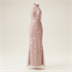 Robe de soirée longue rose poudré ornée de sequins