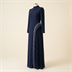 Robe de Soirée Longue Bleu Marine Plissée avec Détails Perlés