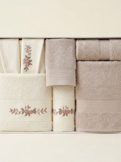 Coffret de Bain Familial 6 Pièces - 2 Peignoirs et 4 Serviettes Brodés