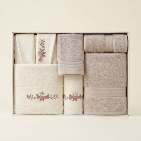 Coffret de Bain Familial 6 Pièces - 2 Peignoirs et 4 Serviettes Brodés