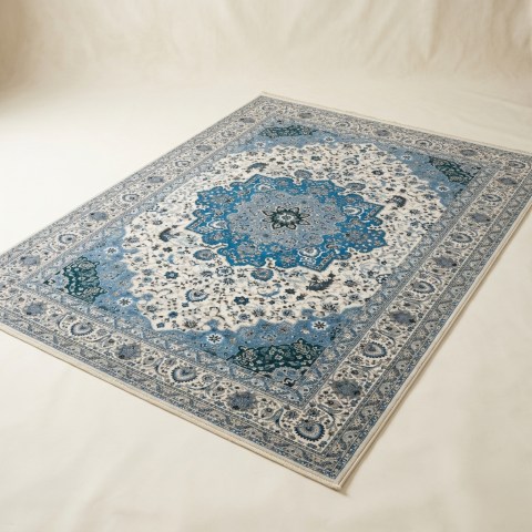 Tapis de Salon Classique à Motifs Orientaux Bleu et Crème