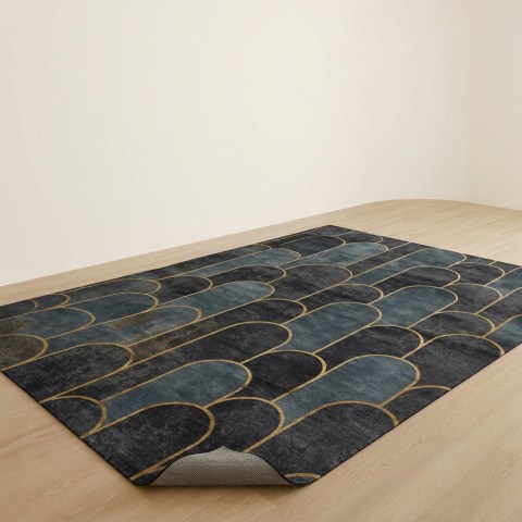 Tapis de Salon Moderne aux Motifs Géométriques Arches - Bleu et Doré