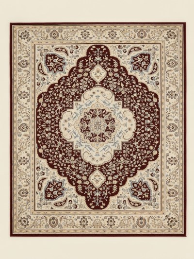 Tapis de Salon Classique à Motifs Orientaux - Bordeaux et Crème