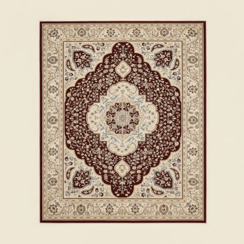 Tapis de Salon Classique à Motifs Orientaux - Bordeaux et Crème