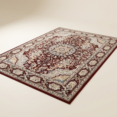 Tapis de Salon Classique à Motifs Orientaux - Rouge Bordeaux et Crème