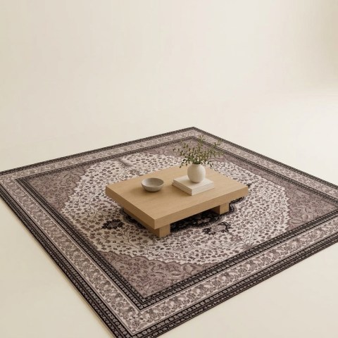 Tapis de Salon Classique à Motifs Orientaux - Beige et Taupe