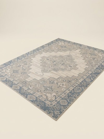 Tapis de Salon aux Motifs Traditionnels Vintage - Beige et Bleu