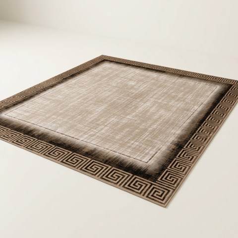 Tapis de Salon Moderne à Motif Grec Beige et Taupe
