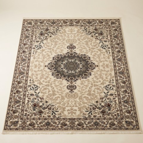Tapis de Salon Classique à Médaillon Oriental Beige