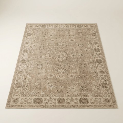 Tapis de Salon Classique Vintage aux Motifs Orientaux - Beige